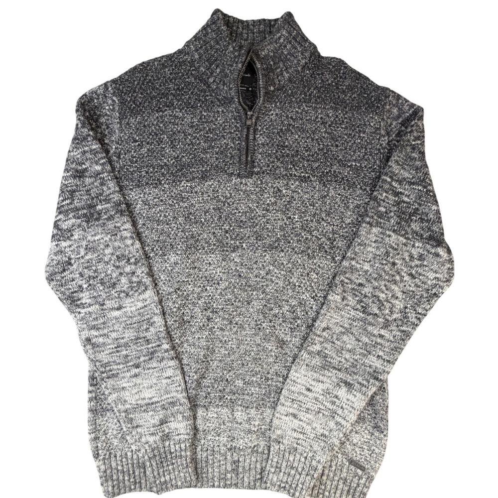 JB Holt Mens Quarter Zip Sweater Grey Ombre Marled 100% Cotton‎ Standard Large